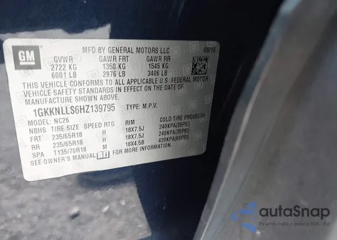 2017 GMC Acadia Sle from USA, damaged, VIN 1GKKNLLS6HZ139795